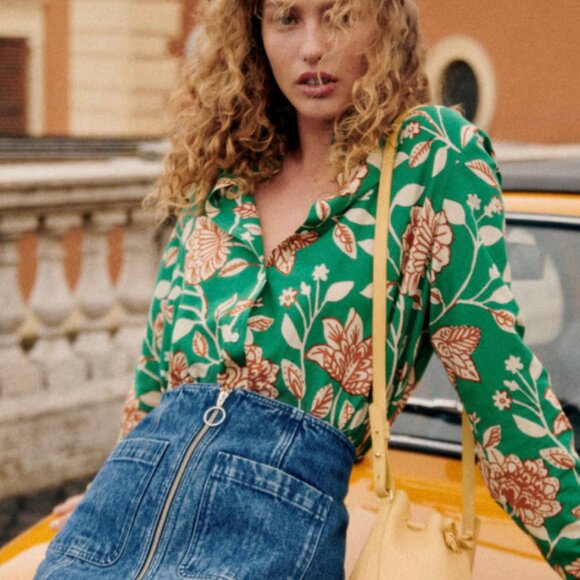 NWT Sezane Pierro Shirt Gemini print in Sz 6 US, 38 Fr - Picture 1 of 1